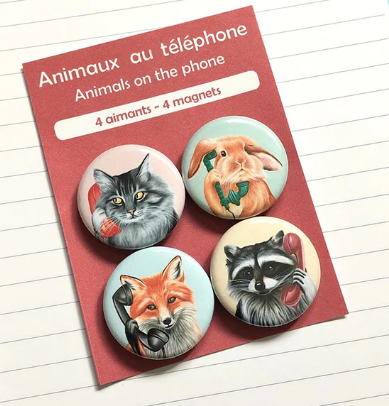 Magnets / Sardines studio - Lot de 4 - Animaux au téléphone