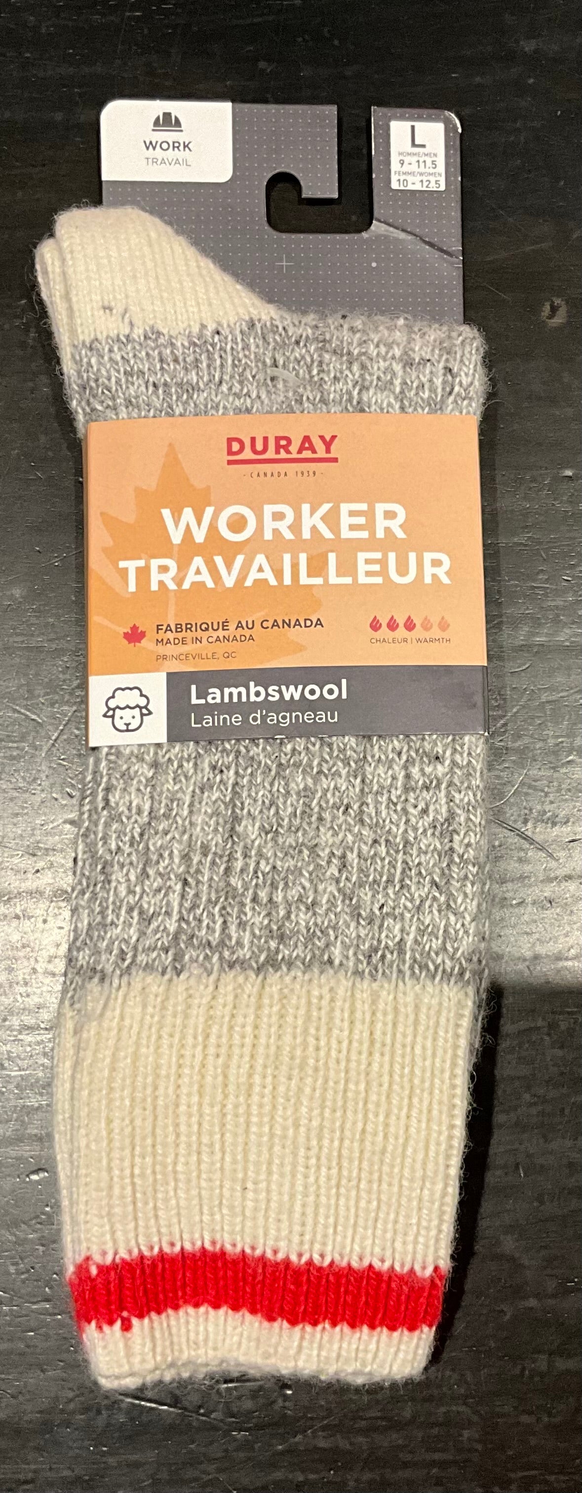 Bas / Duray - Travail - 50% Laine - Gris blanc rouge