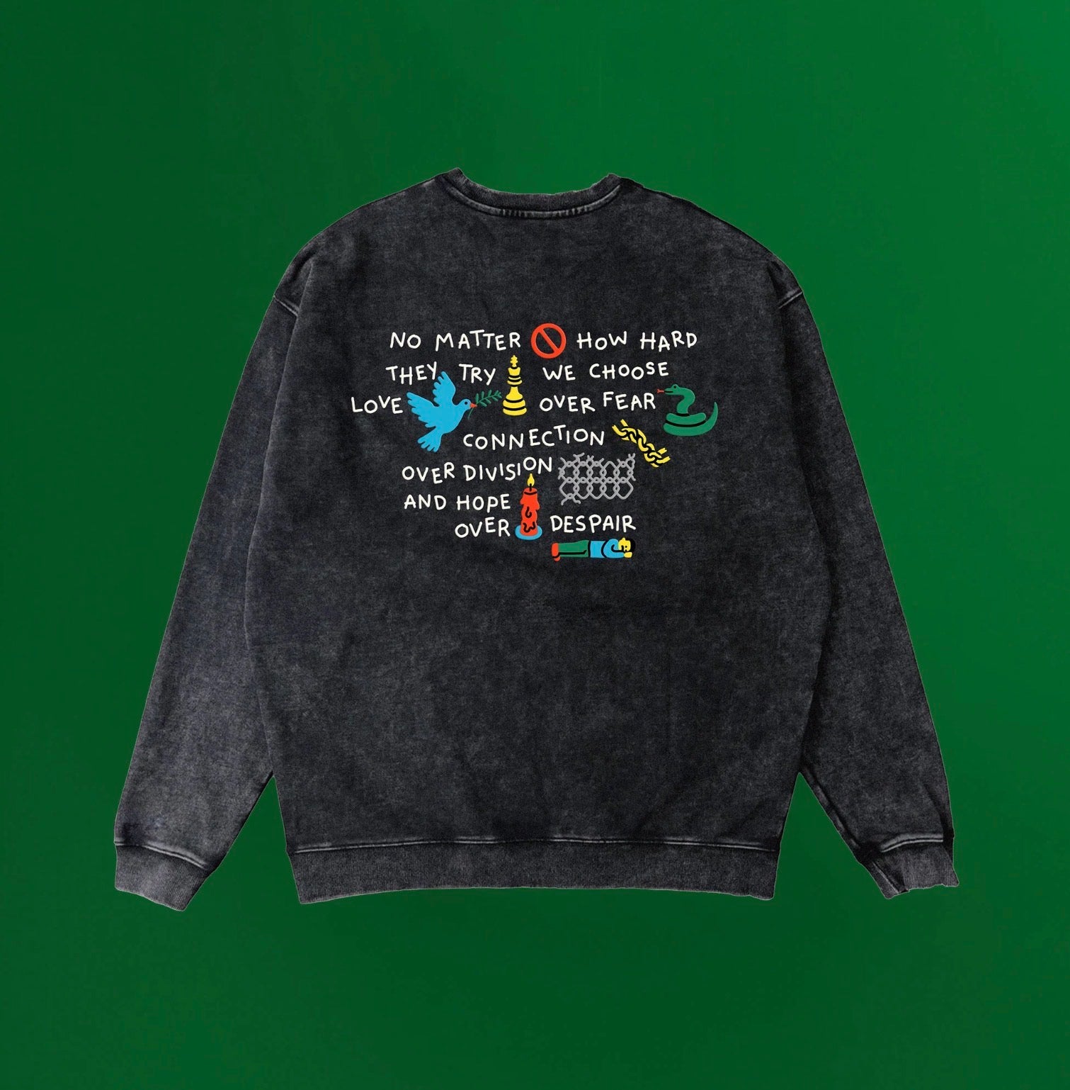 Sweatshirt / Pony - Hopecore manifesto - Noir délavé